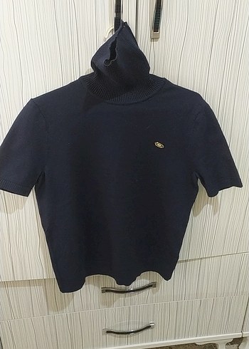 Kısa Kollu Lacivert Balıkçı Yaka Kadın Kazak - Görsel 2