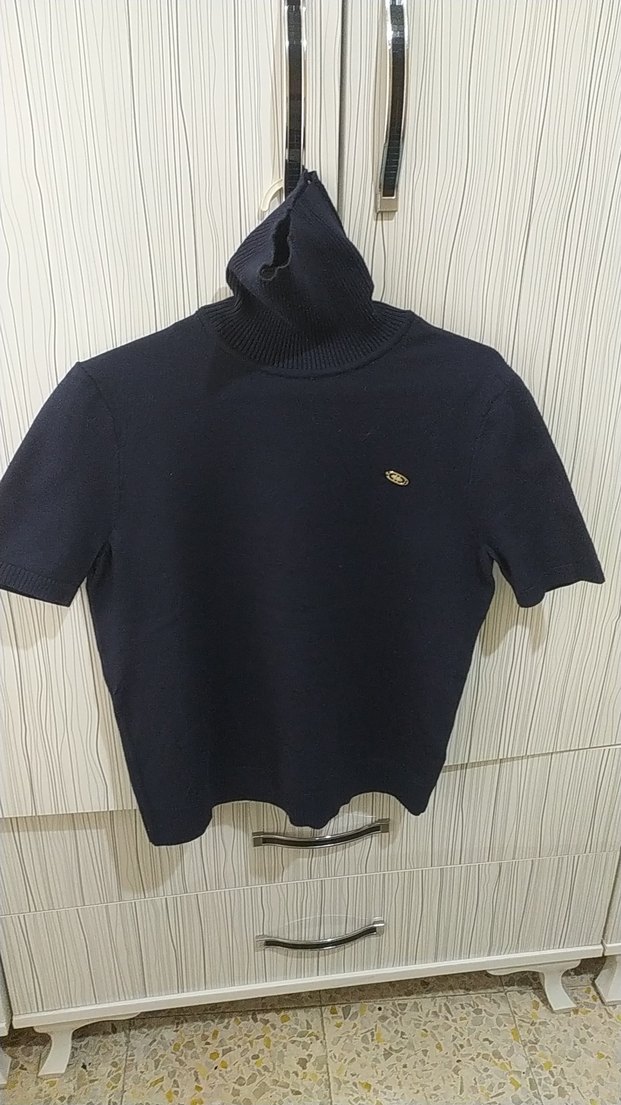 Kısa Kollu Lacivert Balıkçı Yaka Kadın Kazak - Görsel 2