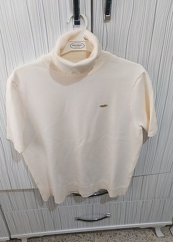 Beyaz Kadın Boğazlı Kısa Kollu Triko - Görsel 2