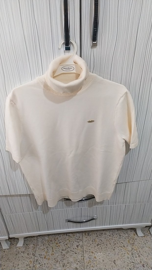 Beyaz Kadın Boğazlı Kısa Kollu Triko - Görsel 2