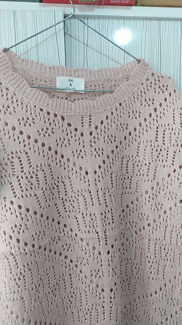 Pembe Bohem Örgü Kısa Kollu Kadın Kazak - Görsel 2