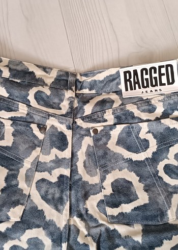 38 Beden lacivert Renk Gri Batik Kalp Desenli Bol Kesim Kadın Kot Pantolon