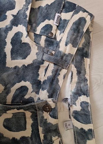 Diğer Gri Batik Kalp Desenli Bol Kesim Kadın Kot Pantolon