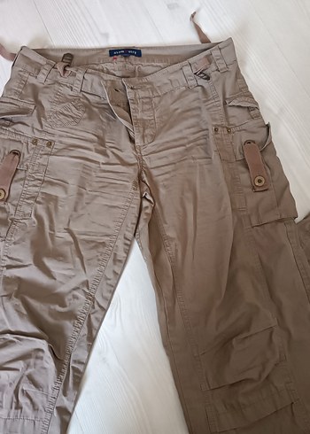 Bej ince kumaş düşük bel Kadın Pantolon