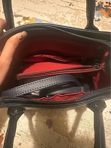 Lacivert Deri Kol Çantası - Görsel 5