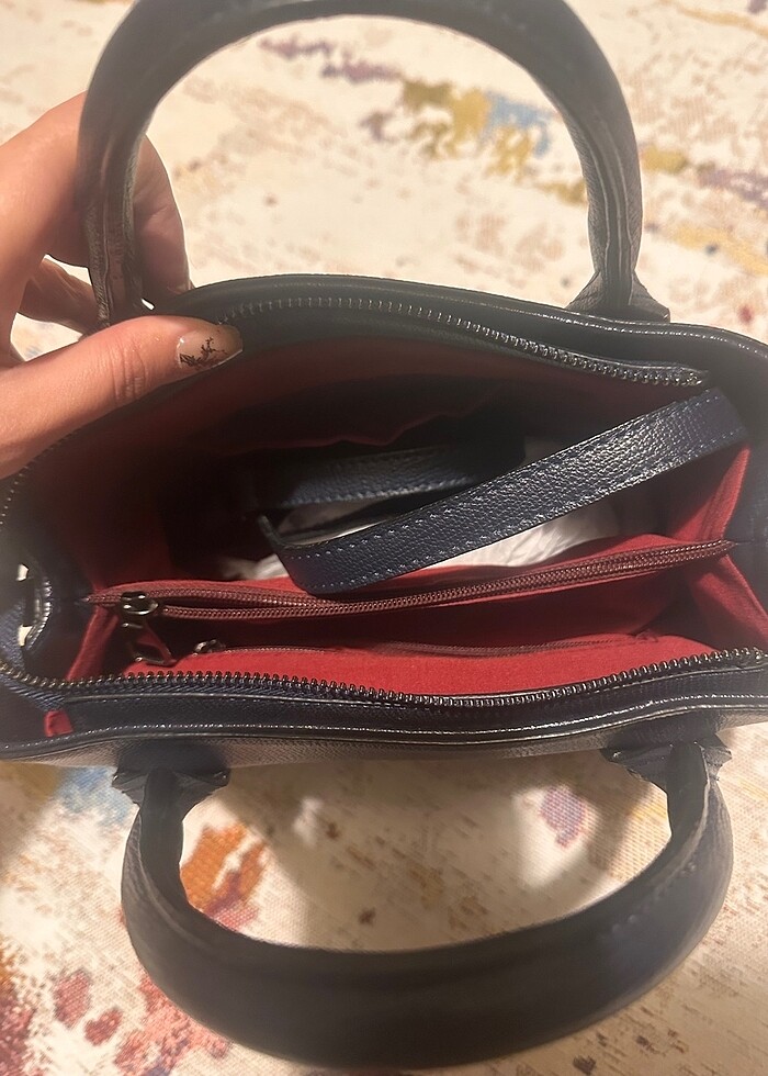 Lacivert Deri Kol Çantası - Görsel 4