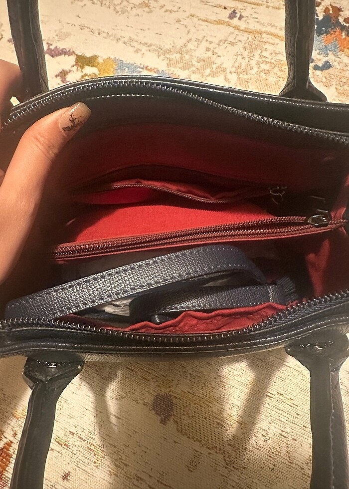 Lacivert Deri Kol Çantası - Görsel 5