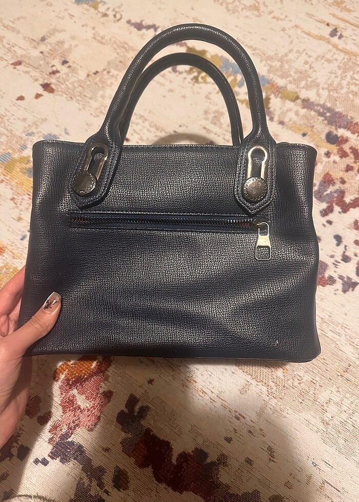 Lacivert Deri Kol Çantası - Görsel 3