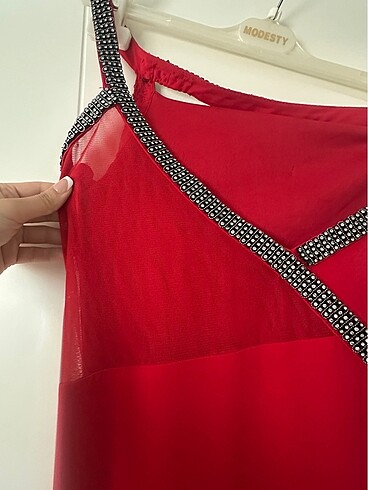 Koyu Kırmızı Transparan Abiye - Görsel 2