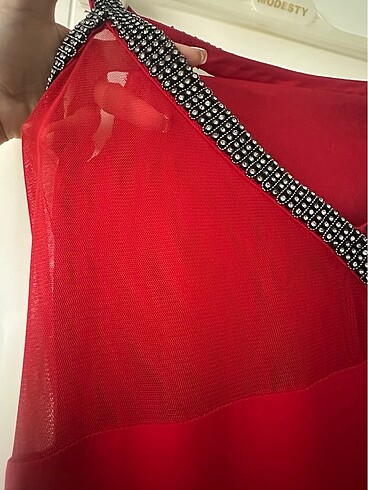 Koyu Kırmızı Transparan Abiye - Görsel 6