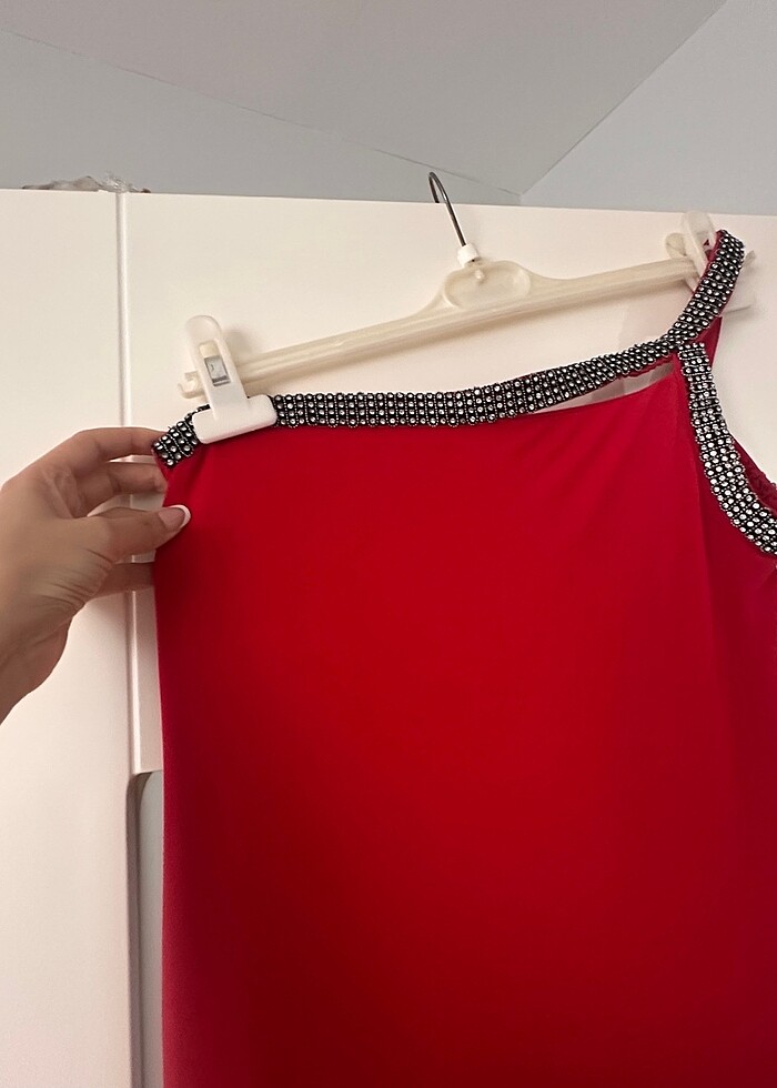 Koyu Kırmızı Transparan Abiye - Görsel 4