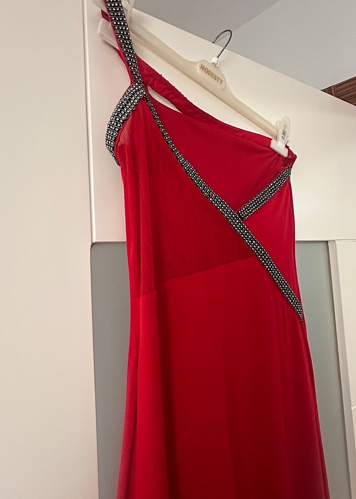 Koyu Kırmızı Transparan Abiye - Görsel 3