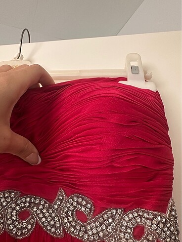 Fuşya Drapeli Straplez Yaka Abiye - Görsel 3