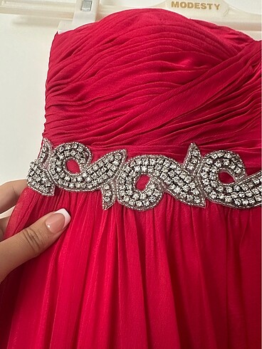 Fuşya Drapeli Straplez Yaka Abiye - Görsel 2