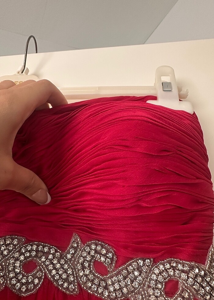 Fuşya Drapeli Straplez Yaka Abiye - Görsel 3