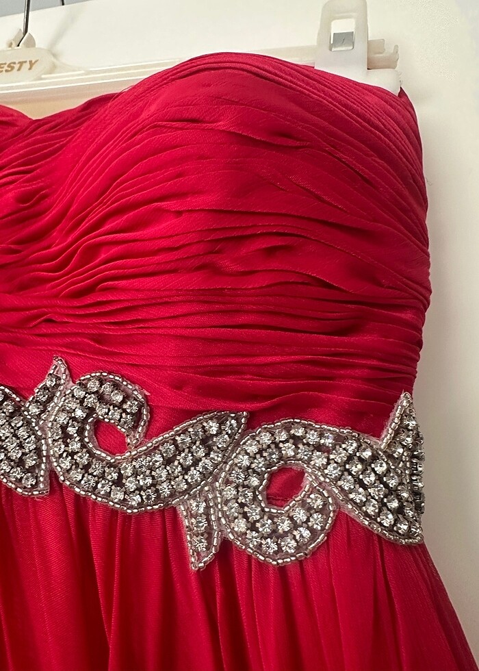 Fuşya Drapeli Straplez Yaka Abiye - Görsel 4