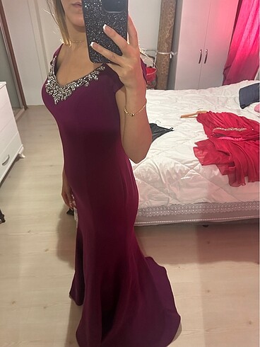 Mürdüm Taş işlemeli Abiye
