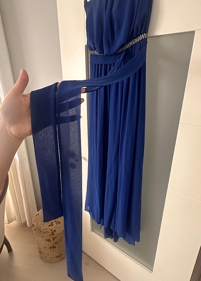 Saks Mavisi Straplez Abiye - Görsel 3