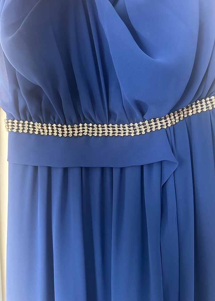 Saks Mavisi Straplez Abiye - Görsel 2