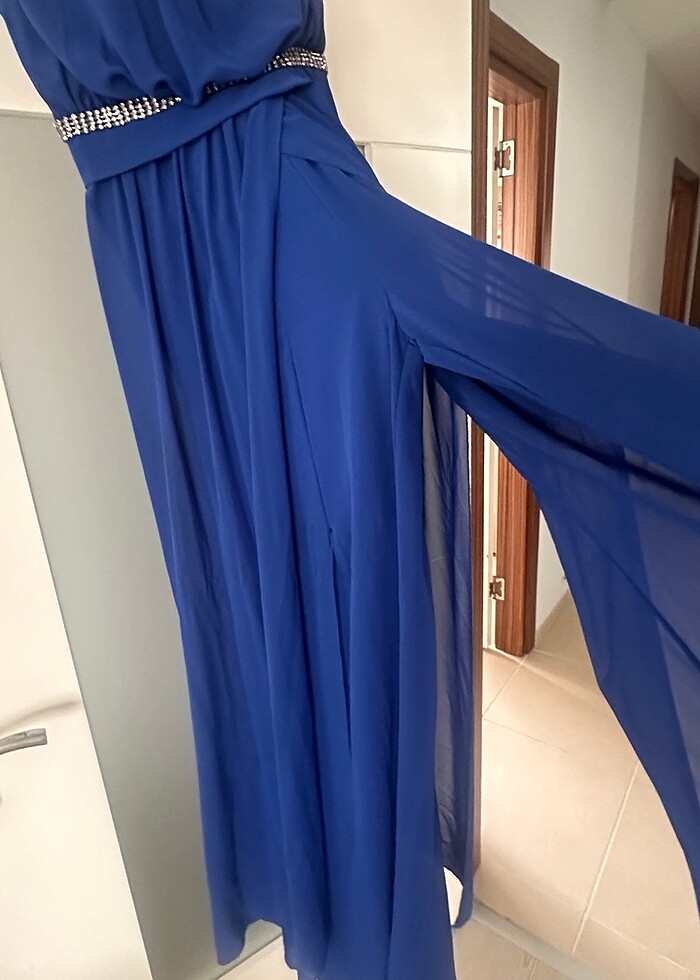 Saks Mavisi Straplez Abiye - Görsel 5