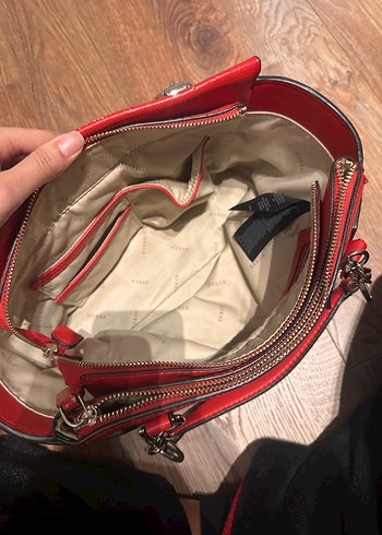 Guess Klasik Paris Tarzı Kırmızı Deri Kadın Çanta - Görsel 5