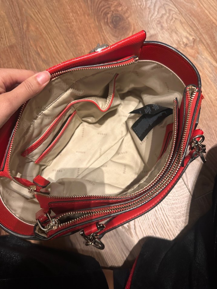 Guess Klasik Paris Tarzı Kırmızı Deri Kadın Çanta - Görsel 5