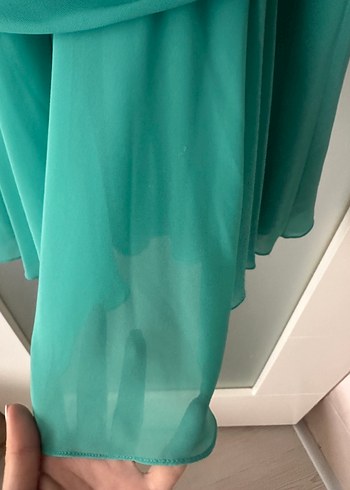 Turkuaz zirkon Taş Detaylı Boyundan Bağlamalı Mini  Elbise - Görsel 6