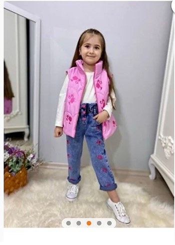 Kız Çocuk barbie kapitone yelekli kot takım - Görsel 2