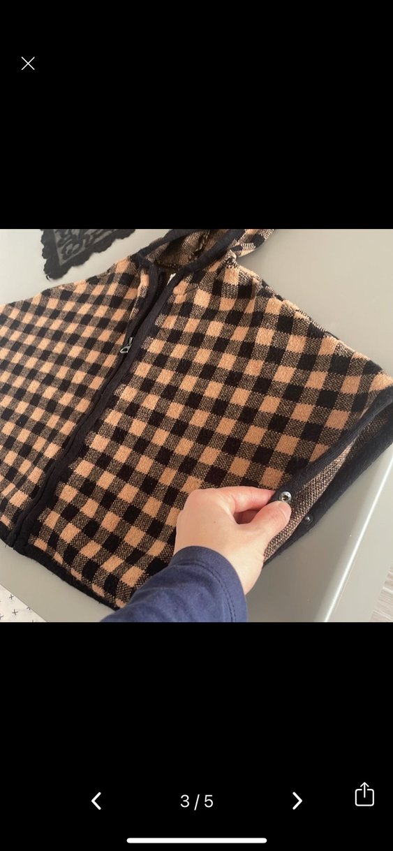 Kız Çocuk Kapüşonlu Kareli Fermuarlı Panço - Görsel 3