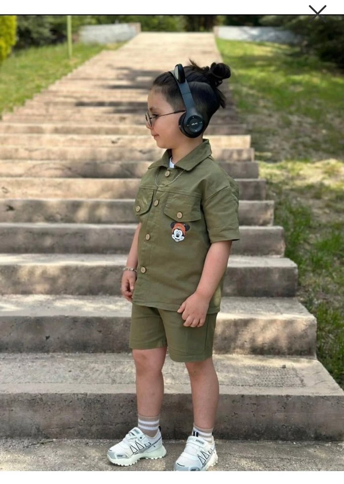 Erkek Çocuk Haki Kamuflaj Kısa Kollu keten Takım - Görsel 2