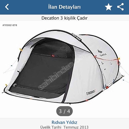 Decathlon 3 kişilik çadır