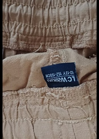 Bej Düğmeli Keten Rahat Kesim Kadın Pantolon - Görsel 2