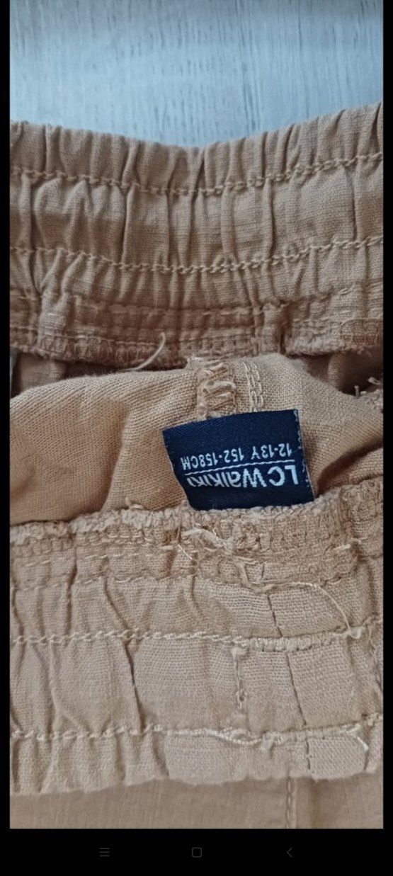 Bej Düğmeli Keten Rahat Kesim Kadın Pantolon - Görsel 2