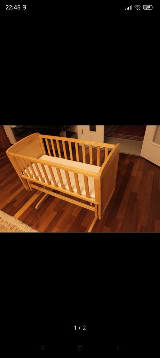 Bej Ahşap Sallanan Bebek Beşiği - Görsel 2