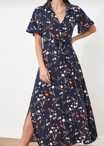 Çiçek Desenli Midi Kadın Elbise - Görsel 7