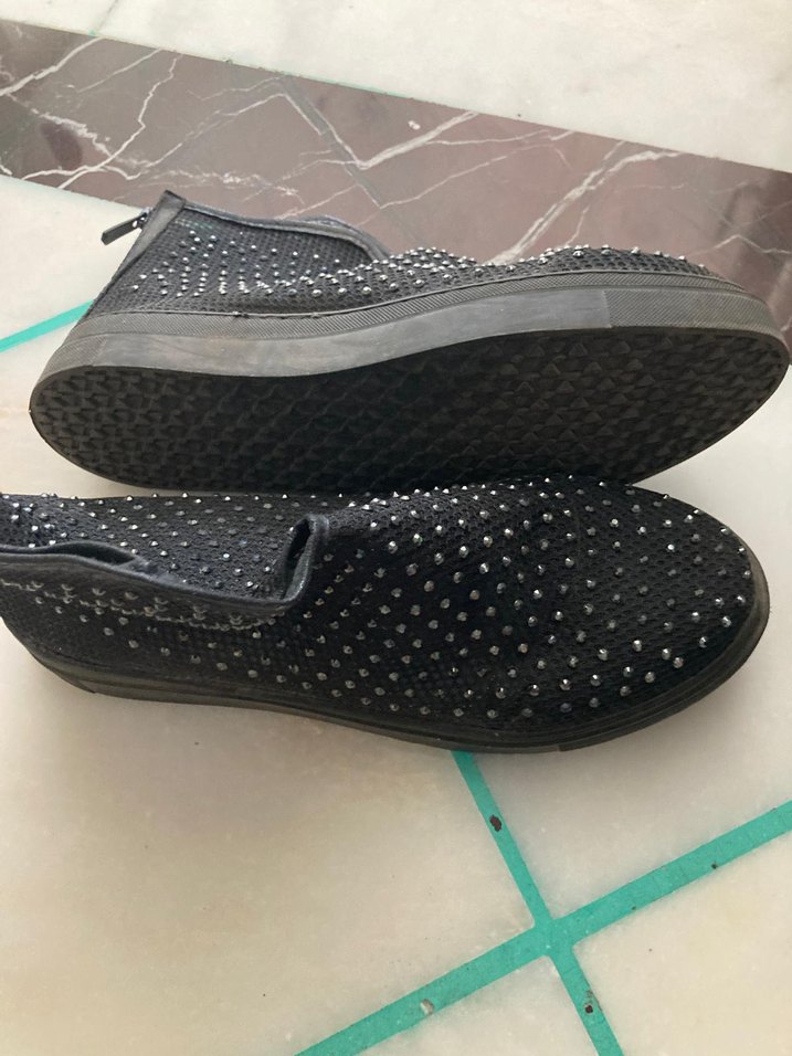 Siyah Payetli Dolgu Topuklu Kadın Sandalet - Görsel 2