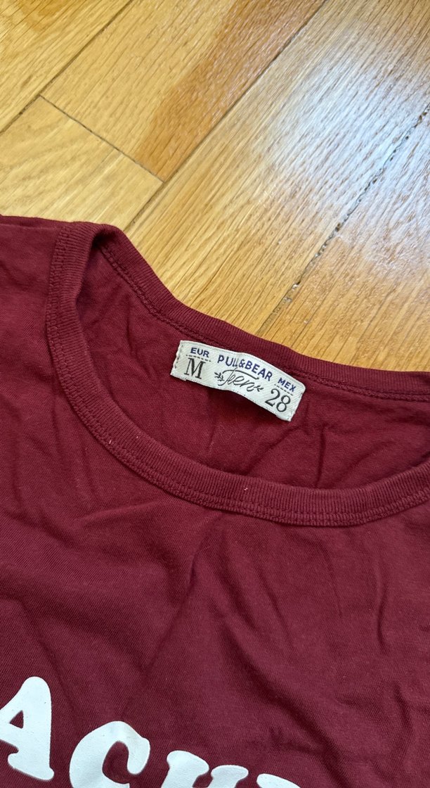 Bordo Baskılı Kısa Kollu Kadın Tişört - Görsel 2