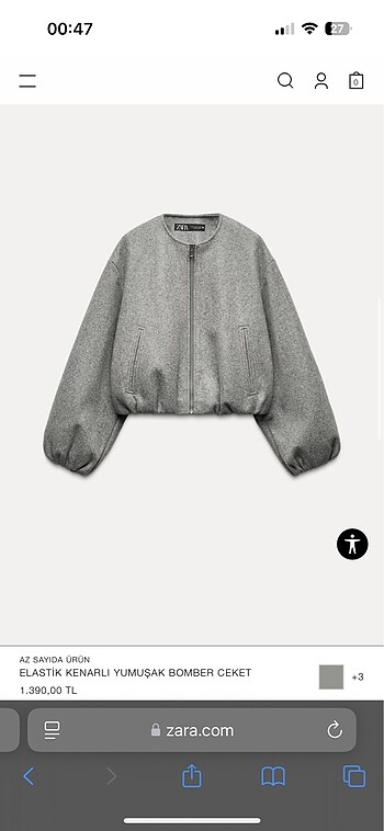 m Beden Zara gri bomber ceket