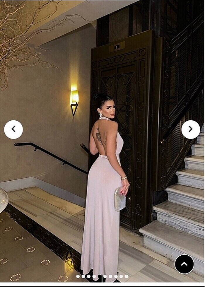 bej göğüs ve sırt dekolteli gece elbisesi abiye - Görsel 2