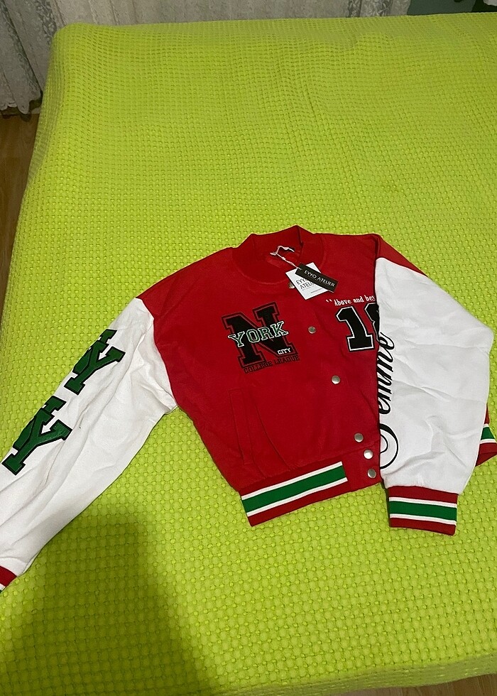 kirmizi kolej ceketi oversize - Görsel 4