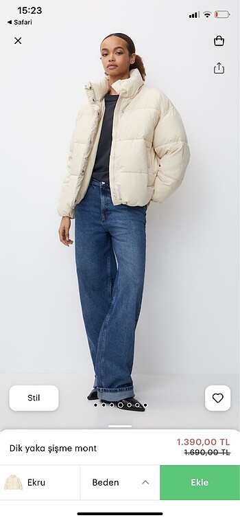 pullbear beyaz şişme dik yaka mont m beden - Görsel 4