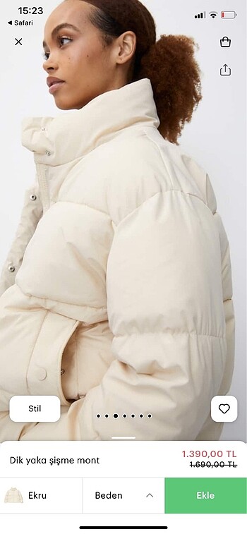 pullbear beyaz şişme dik yaka mont m beden - Görsel 5