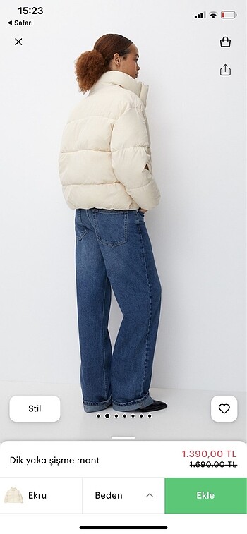 pullbear beyaz şişme dik yaka mont m beden - Görsel 6