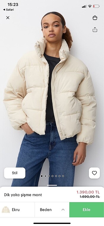 pullbear beyaz şişme dik yaka mont m beden - Görsel 7