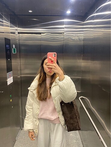 pullbear beyaz şişme dik yaka mont m beden
