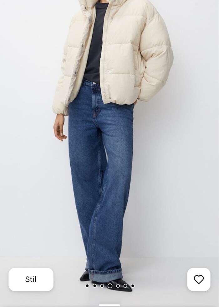 pullbear beyaz şişme dik yaka mont m beden - Görsel 4