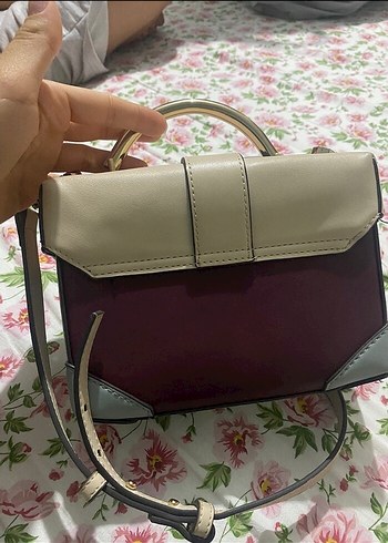 Bordo ve Bej Buckled Deri Kadın Çanta - Görsel 3