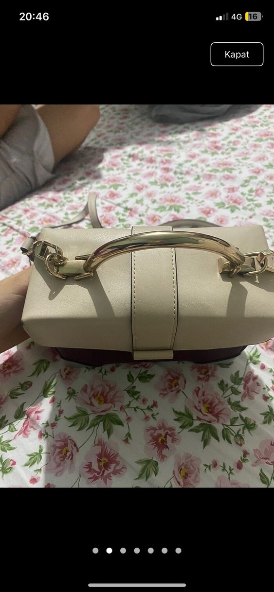 Bordo ve Bej Buckled Deri Kadın Çanta - Görsel 2