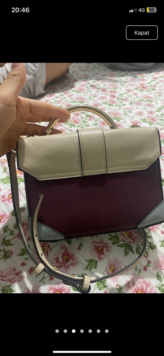 Bordo ve Bej Buckled Deri Kadın Çanta - Görsel 3