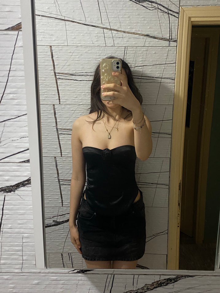 Siyah Straplez Kadın korse bershka - Görsel 5